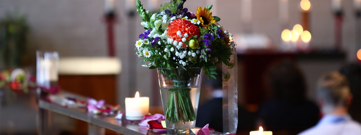 flowers on display at a funeral